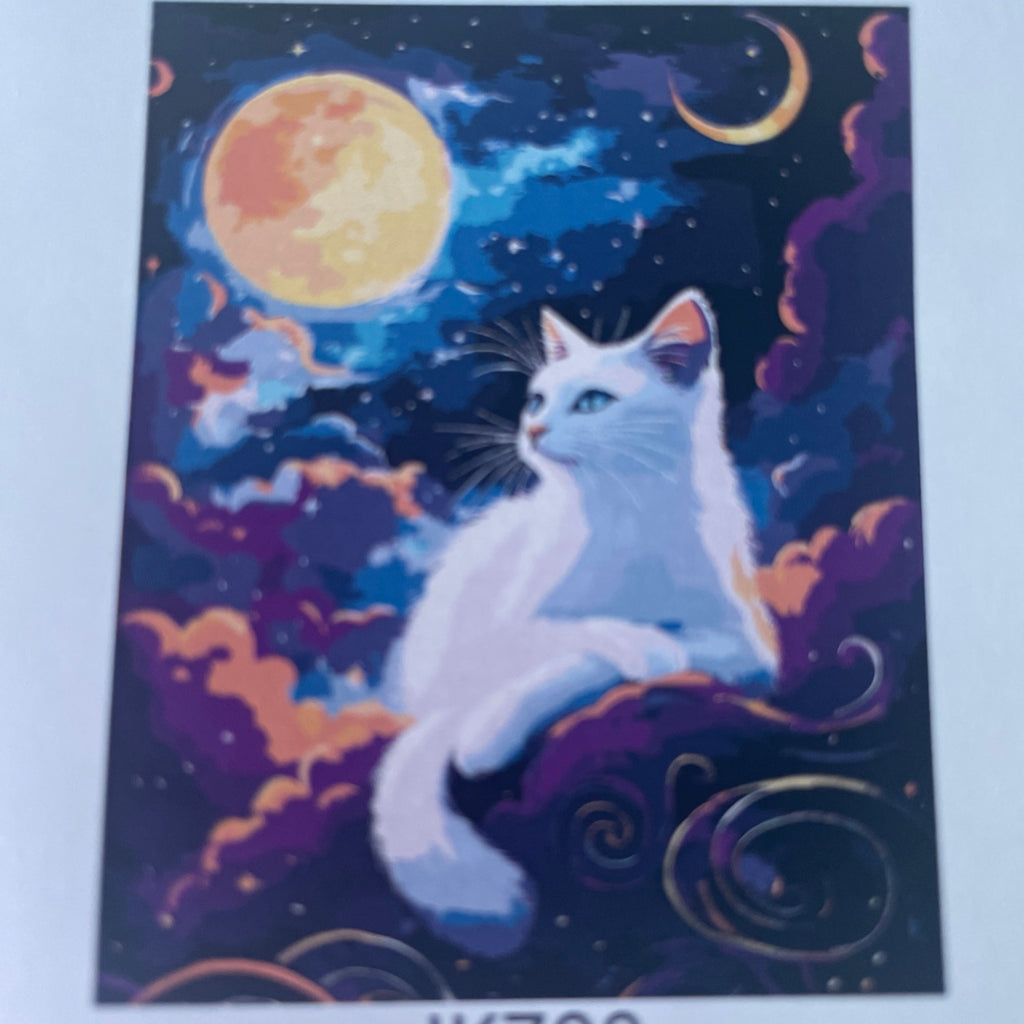 Cat Paint by Numbers Kit for Adults, Kids',  white cat in front of yellow moon