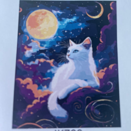 Cat Paint by Numbers Kit for Adults, Kids',  white cat in front of yellow moon