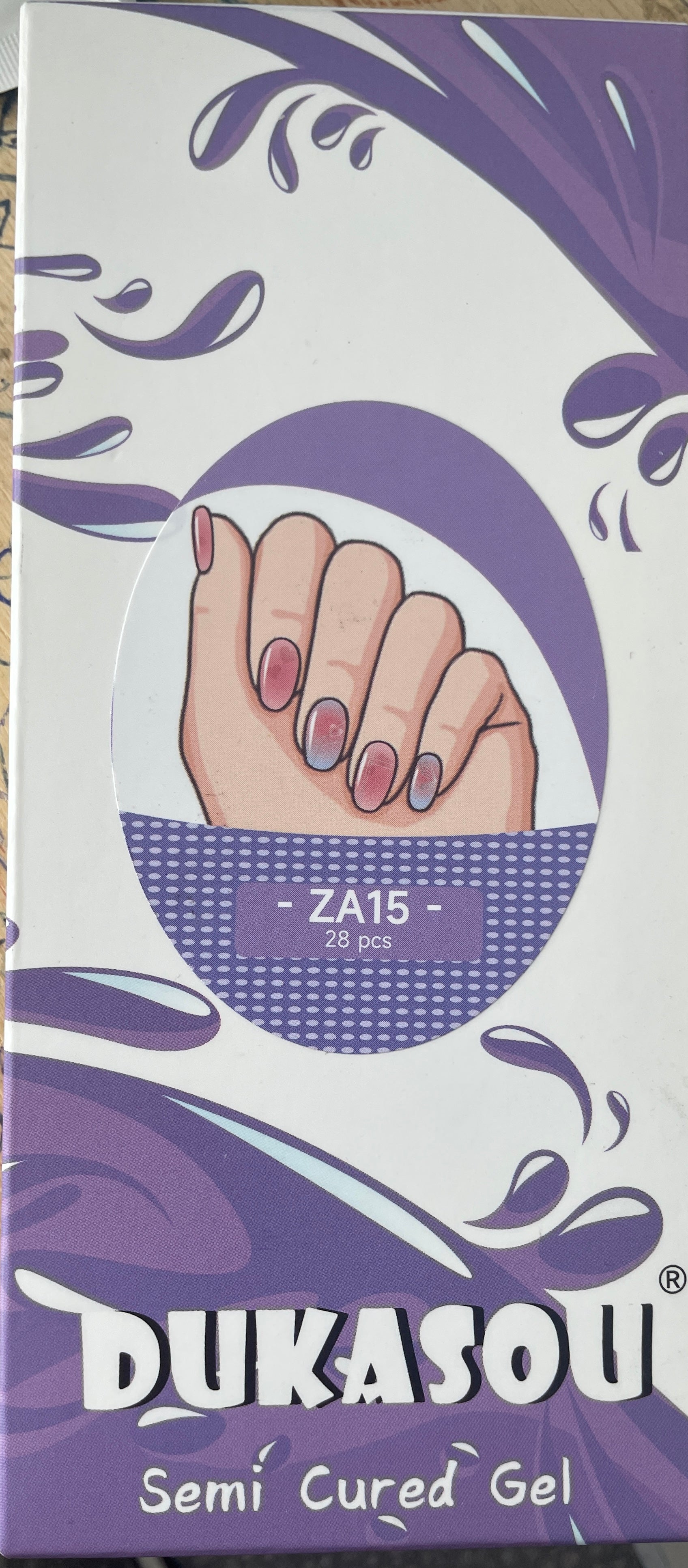 DUKASOU Gel Press-On Nails Pink Blue Shiny Butterfly Oval Medium ZA15 Full Cover